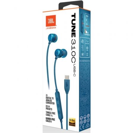JBL Tune 310C Auriculares Intrauditivos USB-C con Micrófono, Sonido Pure Bass, Certificado Hi-Res, Color Azul